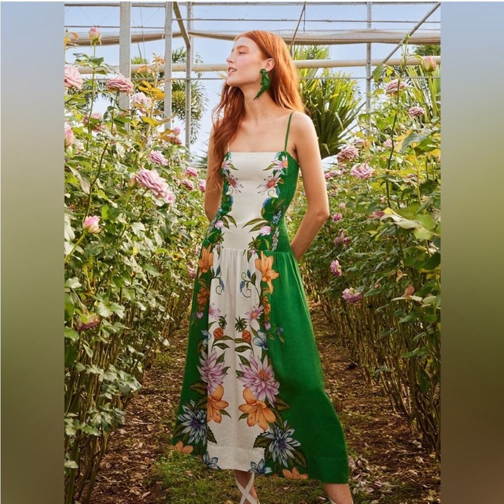 Farm Rio Off-White Sweet Bloom Dreamscape Midi Dress L - Picture 1 of 11
